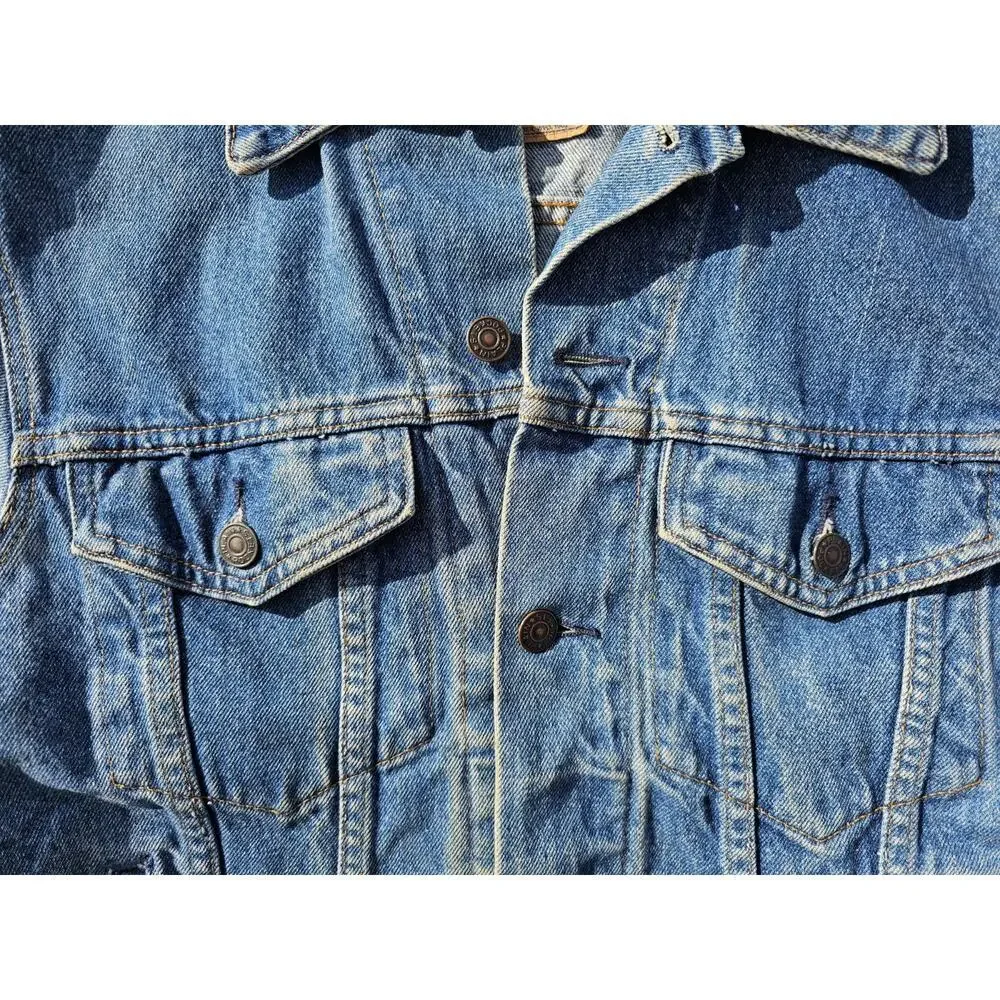 Vintage Plain Pockets Denim Jacket Grunge Trucker Type 3 Style Small Biker